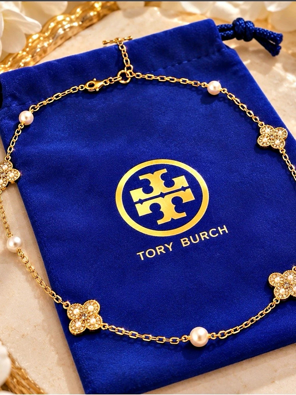 Tory Burch Gold-Tone Charm & Pearl Necklace